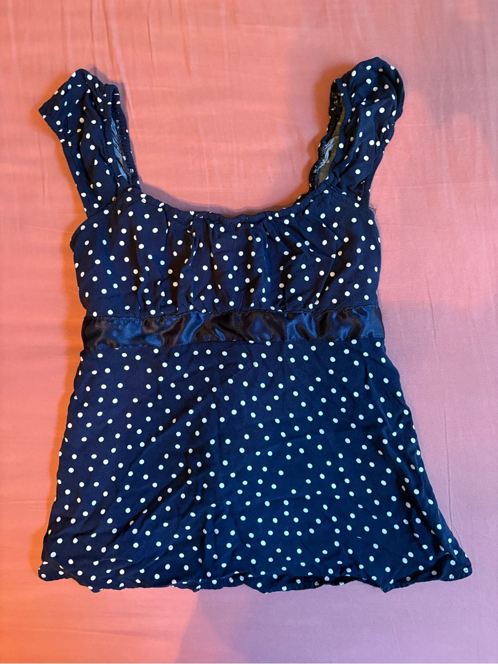 Velvet Navy Blue Polka Dot Camisole Tank
